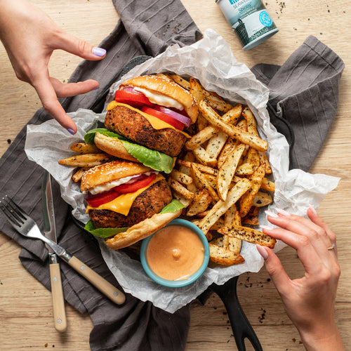 Shony burgers with handmade chips