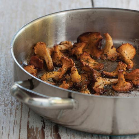 Kombu kelp flakes on sauteed mushrooms